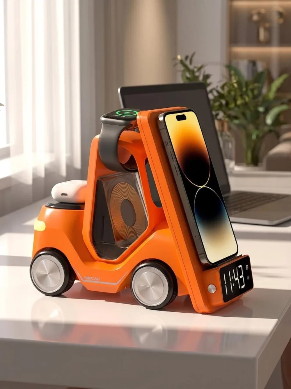 4-in-1 Wireless Charging Station with Clock Display